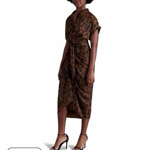 Steve Madden Brown Animal Print Midi Dress NWT